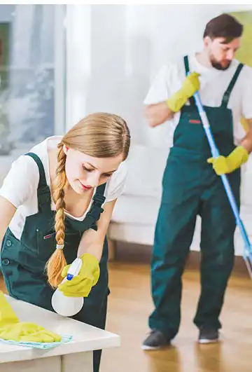 cleaning workers in action